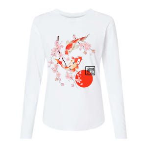 Cherry Blossom Japanese Koi Carp Fish Sakura Womens Cotton Relaxed Long Sleeve T-Shirt