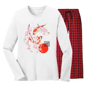 Cherry Blossom Japanese Koi Carp Fish Sakura Women's Long Sleeve Flannel Pajama Set 