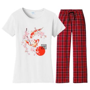 Cherry Blossom Japanese Koi Carp Fish Sakura Women's Flannel Pajama Set