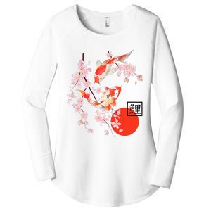 Cherry Blossom Japanese Koi Carp Fish Sakura Women's Perfect Tri Tunic Long Sleeve Shirt