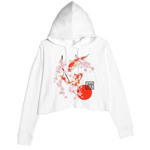 Cherry Blossom Japanese Koi Carp Fish Sakura Crop Fleece Hoodie