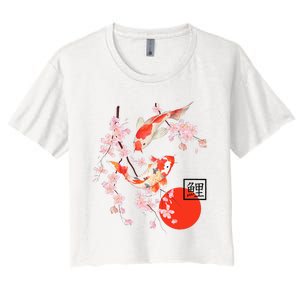 Cherry Blossom Japanese Koi Carp Fish Sakura Women's Crop Top Tee