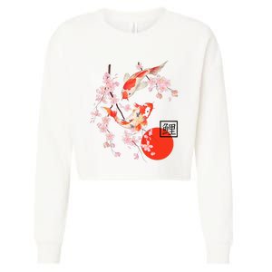 Cherry Blossom Japanese Koi Carp Fish Sakura Cropped Pullover Crew