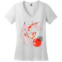 Cherry Blossom Japanese Koi Carp Fish Sakura Women's V-Neck T-Shirt