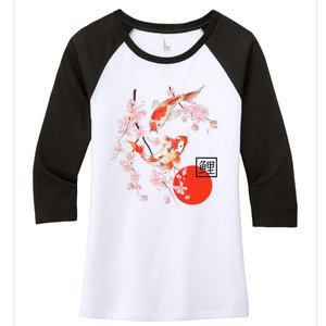 Cherry Blossom Japanese Koi Carp Fish Sakura Women's Tri-Blend 3/4-Sleeve Raglan Shirt