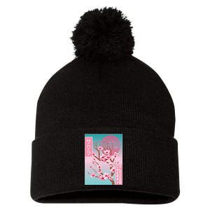 Cherry Blossom Japanese Sakura Vaporwave Aesthetic Pom Pom 12in Knit Beanie