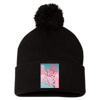 Cherry Blossom Japanese Sakura Vaporwave Aesthetic Pom Pom 12in Knit Beanie