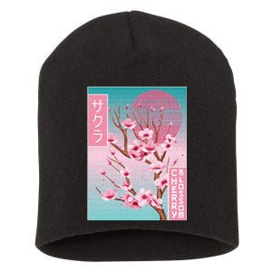 Cherry Blossom Japanese Sakura Vaporwave Aesthetic Short Acrylic Beanie