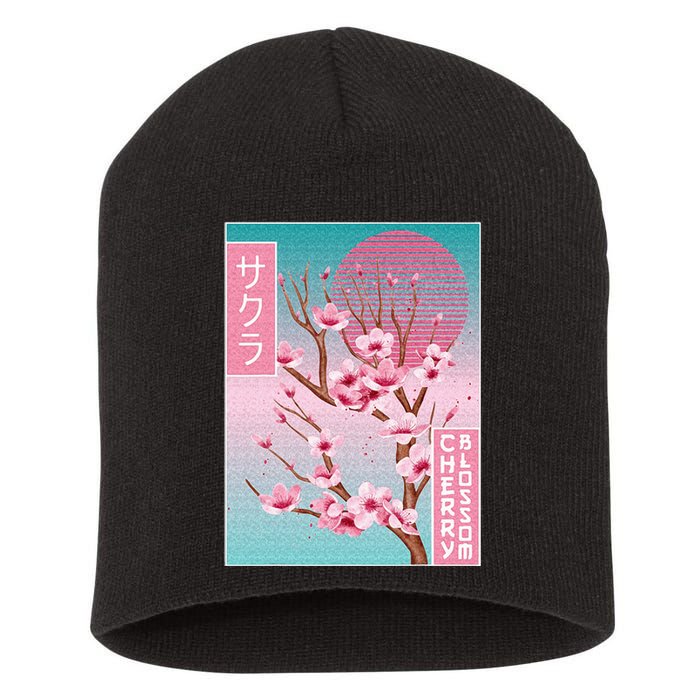 Cherry Blossom Japanese Sakura Vaporwave Aesthetic Short Acrylic Beanie