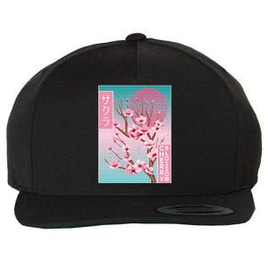 Cherry Blossom Japanese Sakura Vaporwave Aesthetic Wool Snapback Cap