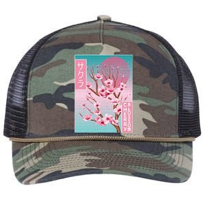 Cherry Blossom Japanese Sakura Vaporwave Aesthetic Retro Rope Trucker Hat Cap