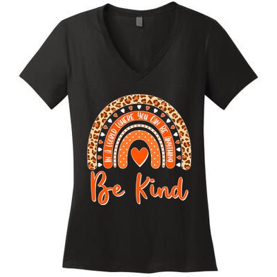 Cute Be Kind Wear Orange Rainbow Women's V-Neck T-Shirt