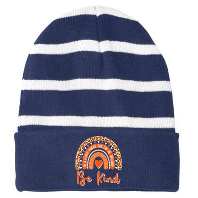 Cute Be Kind Wear Orange Rainbow Striped Beanie with Solid Band