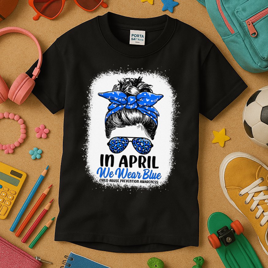 Cute Be Kind Blue Sunflower Child Abuse Prevention Awareness Kids T-Shirt