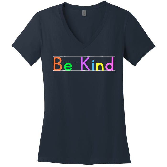 Colorful Be Kind Primary Style Boy Girl Teachers Women's V-Neck T-Shirt