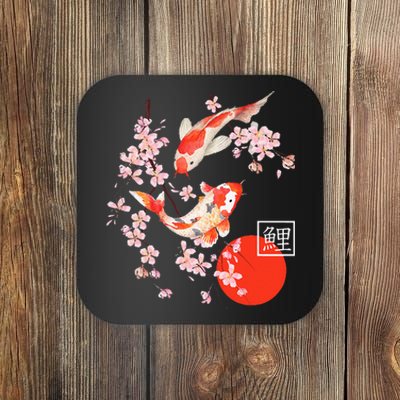 Cherry Blossom Koi Carp Fish Japanese Sakura Graphic Art Coaster