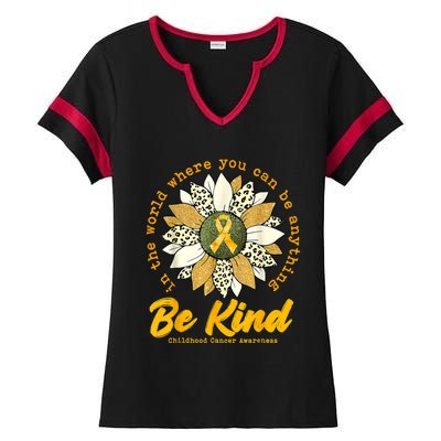 Childhood Be Kind Sunflower Gold Cancer Awareness Ribbon Ladies Halftime Notch Neck Tee