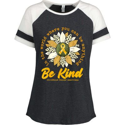 Childhood Be Kind Sunflower Gold Cancer Awareness Ribbon Enza Ladies Jersey Colorblock Tee