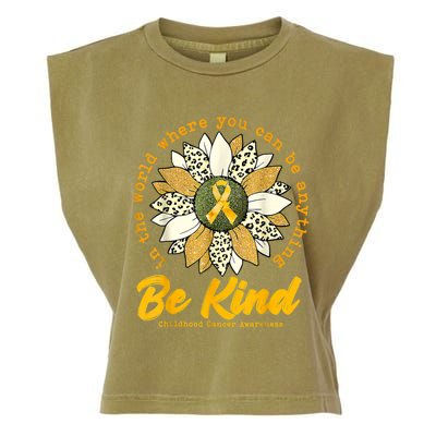 Childhood Be Kind Sunflower Gold Cancer Awareness Ribbon Garment-Dyed Women's Muscle Tee