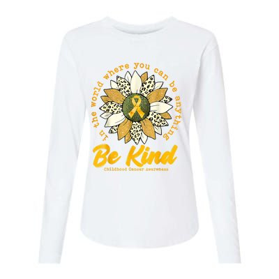 Childhood Be Kind Sunflower Gold Cancer Awareness Ribbon Womens Cotton Relaxed Long Sleeve T-Shirt