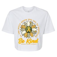 Childhood Be Kind Sunflower Gold Cancer Awareness Ribbon Bella+Canvas Jersey Crop Tee