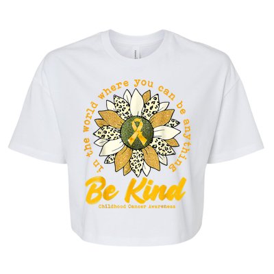 Childhood Be Kind Sunflower Gold Cancer Awareness Ribbon Bella+Canvas Jersey Crop Tee