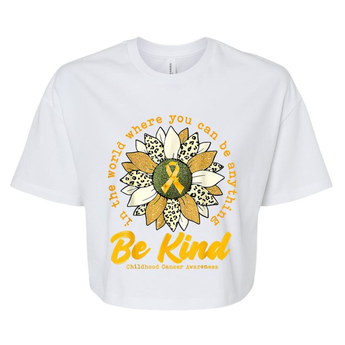 Childhood Be Kind Sunflower Gold Cancer Awareness Ribbon Bella+Canvas Jersey Crop Tee