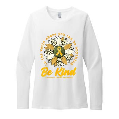 Childhood Be Kind Sunflower Gold Cancer Awareness Ribbon Womens CVC Long Sleeve Shirt