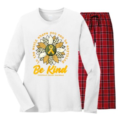 Childhood Be Kind Sunflower Gold Cancer Awareness Ribbon Women's Long Sleeve Flannel Pajama Set 