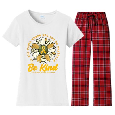 Childhood Be Kind Sunflower Gold Cancer Awareness Ribbon Women's Flannel Pajama Set