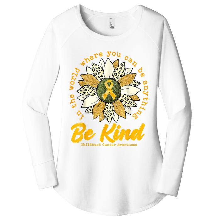 Childhood Be Kind Sunflower Gold Cancer Awareness Ribbon Women's Perfect Tri Tunic Long Sleeve Shirt