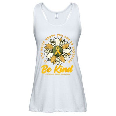 Childhood Be Kind Sunflower Gold Cancer Awareness Ribbon Ladies Essential Flowy Tank