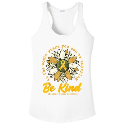 Childhood Be Kind Sunflower Gold Cancer Awareness Ribbon Ladies PosiCharge Competitor Racerback Tank