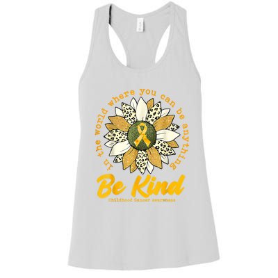 Childhood Be Kind Sunflower Gold Cancer Awareness Ribbon Women's Racerback Tank