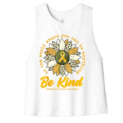 Childhood Be Kind Sunflower Gold Cancer Awareness Ribbon Women's Racerback Cropped Tank