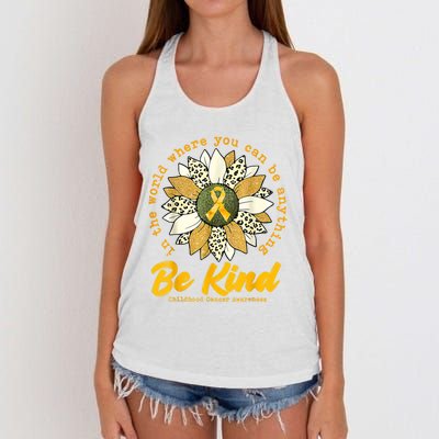 Childhood Be Kind Sunflower Gold Cancer Awareness Ribbon Women's Knotted Racerback Tank