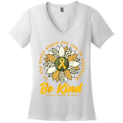 Childhood Be Kind Sunflower Gold Cancer Awareness Ribbon Women's V-Neck T-Shirt