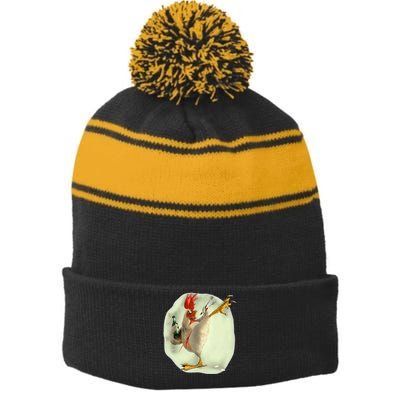 Chicken Beer Karate Kick Cool Chicken Stripe Pom Pom Beanie