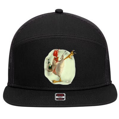 Chicken Beer Karate Kick Cool Chicken 7 Panel Mesh Trucker Snapback Hat