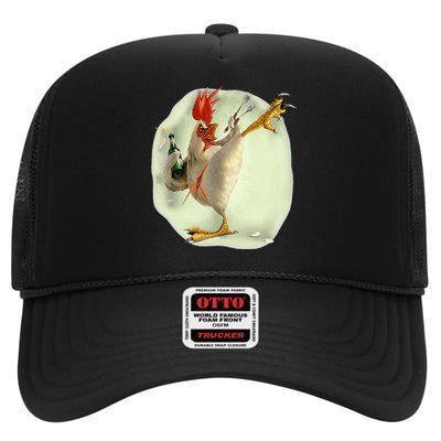 Chicken Beer Karate Kick Cool Chicken High Crown Mesh Back Trucker Hat