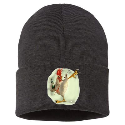 Chicken Beer Karate Kick Cool Chicken Sustainable Knit Beanie