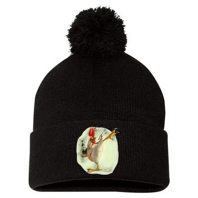 Chicken Beer Karate Kick Cool Chicken Pom Pom 12in Knit Beanie