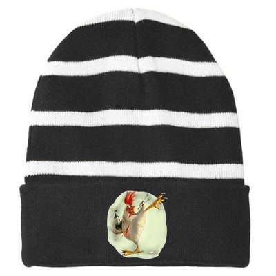 Chicken Beer Karate Kick Cool Chicken Striped Beanie with Solid Band