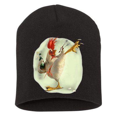 Chicken Beer Karate Kick Cool Chicken Short Acrylic Beanie