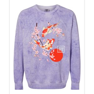 Cherry Blossom Koi Carp Fish Japanese Sakura Graphic Art Colorblast Crewneck Sweatshirt