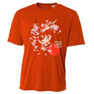 Cherry Blossom Koi Carp Fish Japanese Sakura Graphic Art Cooling Performance Crew T-Shirt