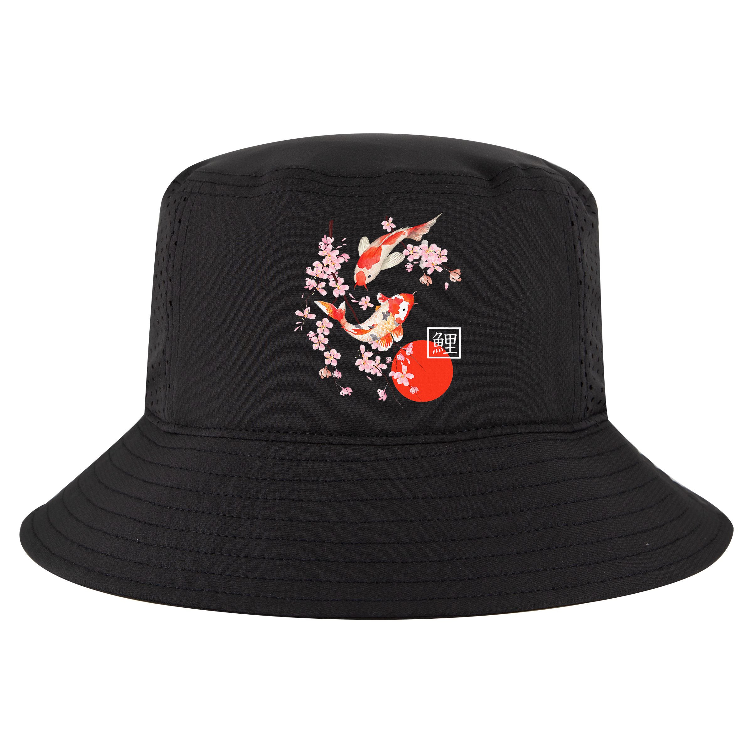 Cherry Blossom Koi Carp Fish Japanese Sakura Graphic Art Cool Comfort Performance Bucket Hat