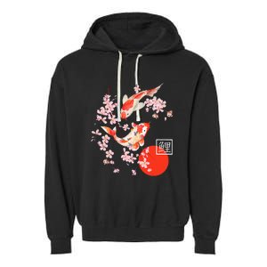 Cherry Blossom Koi Carp Fish Japanese Sakura Graphic Art Garment-Dyed Fleece Hoodie