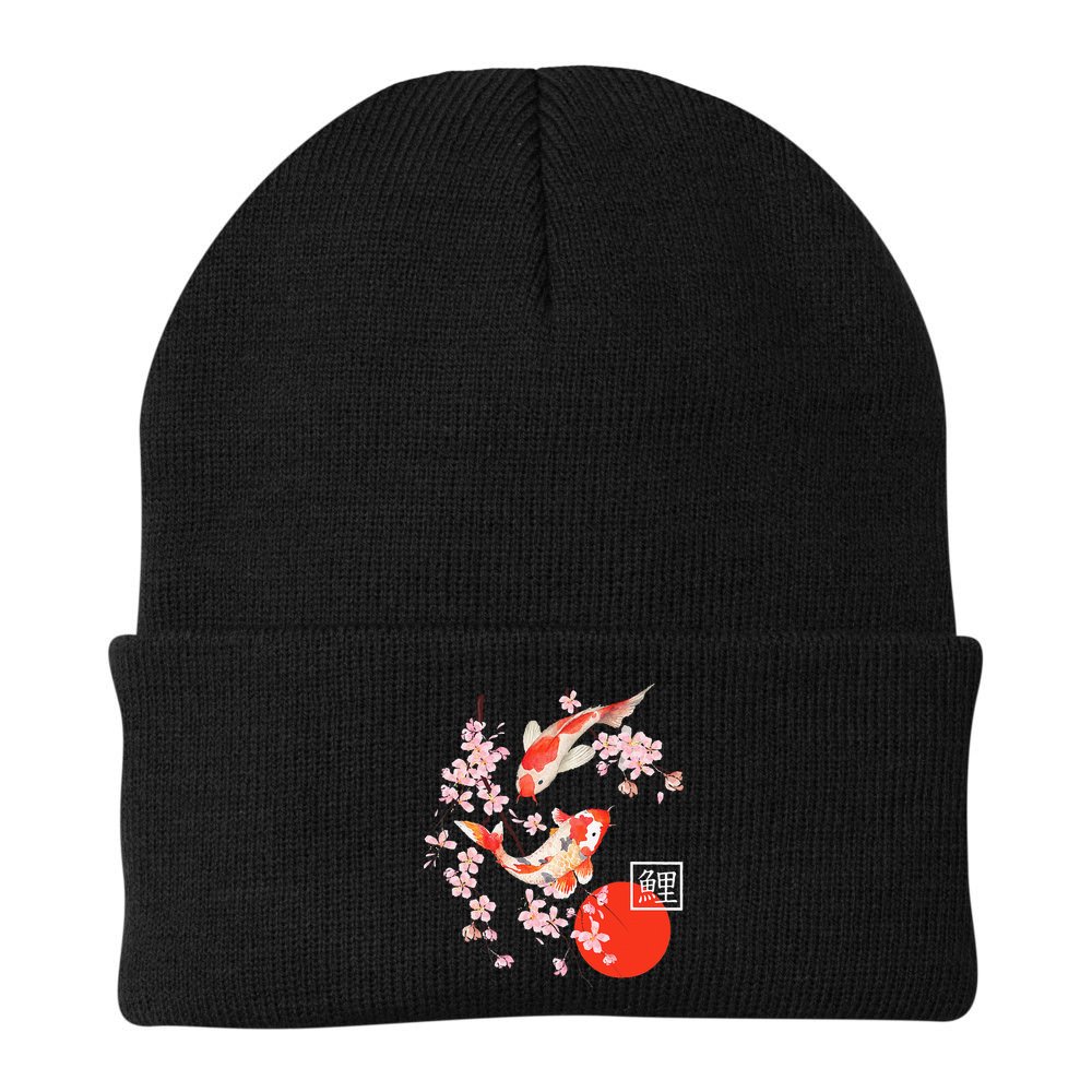 Cherry Blossom Koi Carp Fish Japanese Sakura Graphic Art Beanie