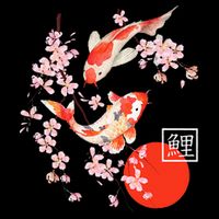 Cherry Blossom Koi Carp Fish Japanese Sakura Graphic Art Drawstring Bag